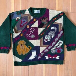Vintage Signatures by Northern Isles Hand Knitted Sweater Dog Cat Pattern